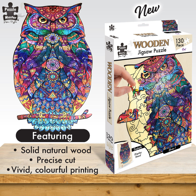 Load image into Gallery viewer, 130 Piece Wooden Jigsaw Puzzle, Owl