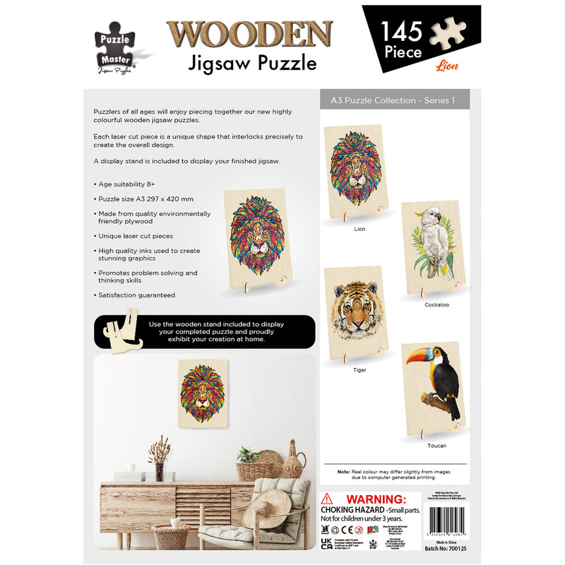 Load image into Gallery viewer, 145 Piece Wooden Jigsaw Puzzle, Lion (A3 Series)
