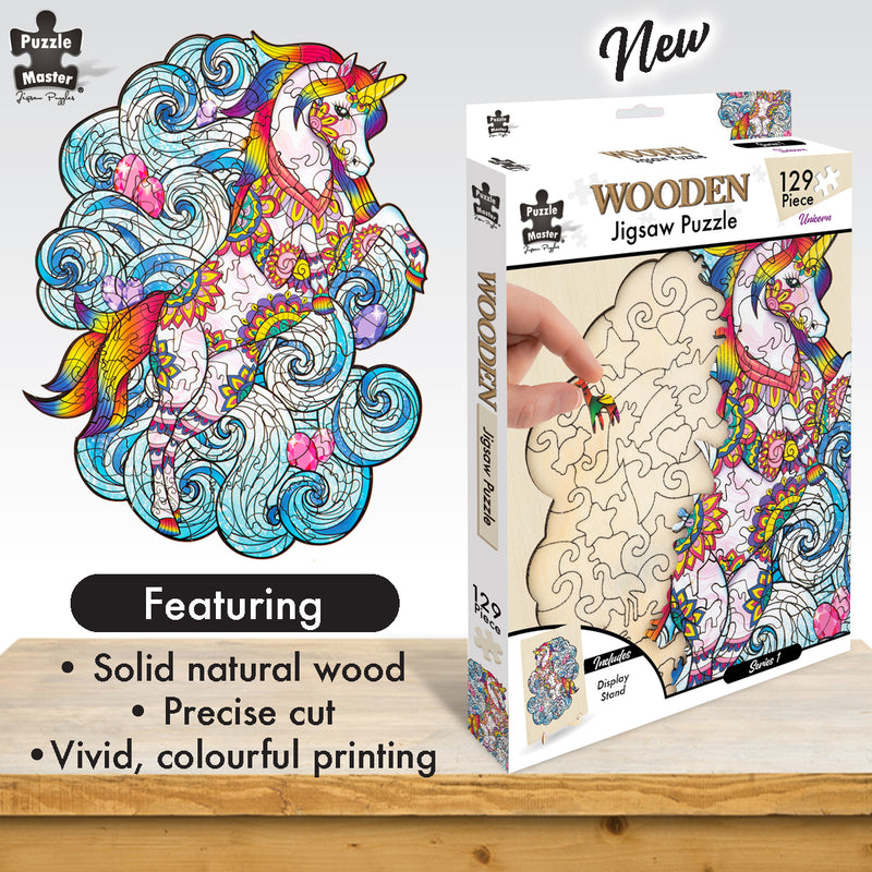Load image into Gallery viewer, 129 Piece Wooden Jigsaw Puzzle, Unicorn
