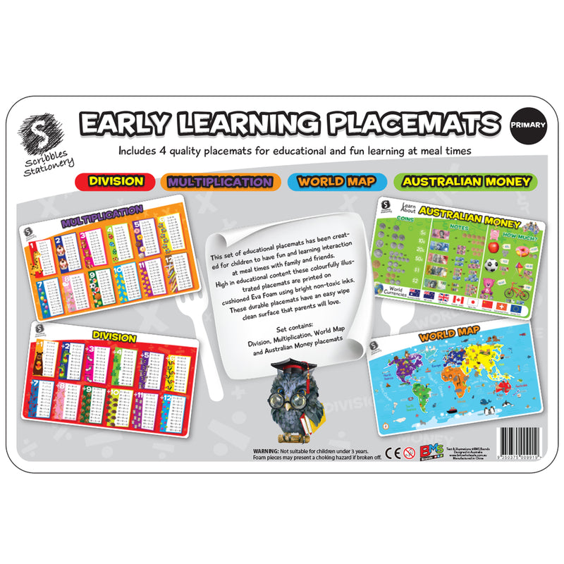 Load image into Gallery viewer, Primary Early Learning Educational Placemats 4 Pack