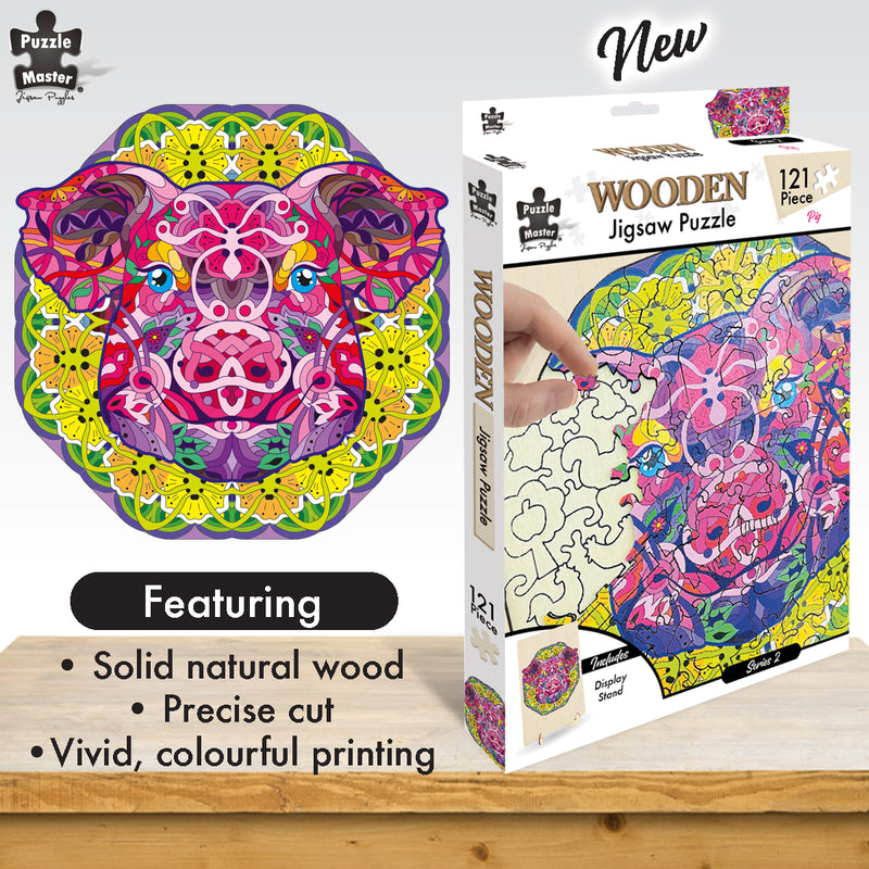 Load image into Gallery viewer, 121 Piece Wooden Jigsaw Puzzle, Pig
