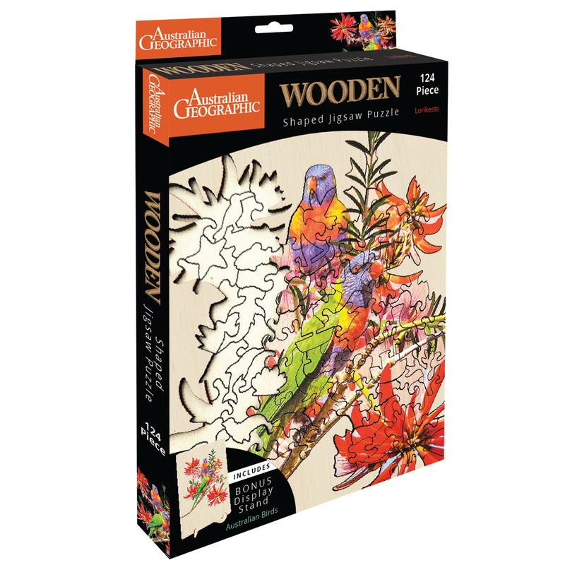 Load image into Gallery viewer, Australian Geographic 124 Piece Wooden Jigsaw Puzzle Lorikeets
