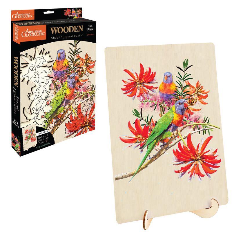 Load image into Gallery viewer, Australian Geographic 124 Piece Wooden Jigsaw Puzzle Lorikeets
