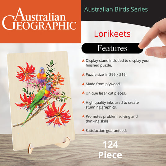 Australian Geographic 124 Piece Wooden Jigsaw Puzzle Lorikeets