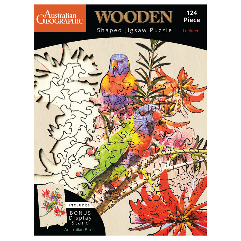 Load image into Gallery viewer, Australian Geographic 124 Piece Wooden Jigsaw Puzzle Lorikeets
