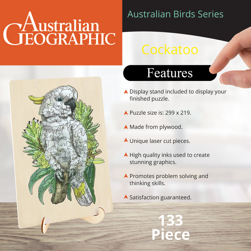 Load image into Gallery viewer, Australian Geographic 133 Piece Wooden Jigsaw Puzzle Cockatoo
