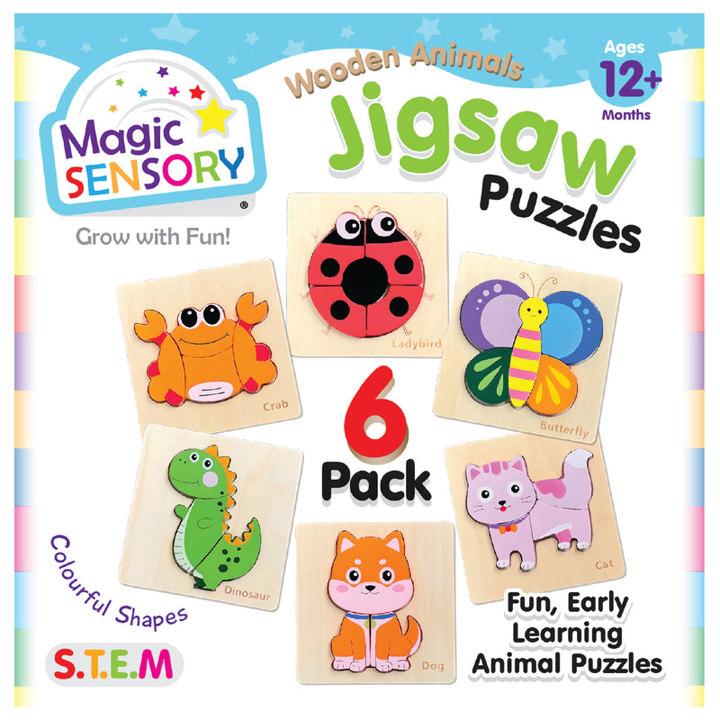 将图像加载到画廊查看器中，Wooden Animals Jigsaw Puzzle 6 Pack
