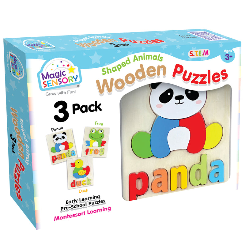 将图像加载到画廊查看器中，Shaped Animals Wooden Puzzles Triple Pack
