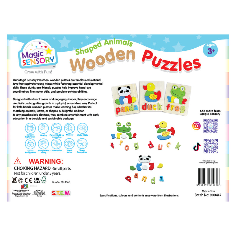 将图像加载到画廊查看器中，Shaped Animals Wooden Puzzles Triple Pack
