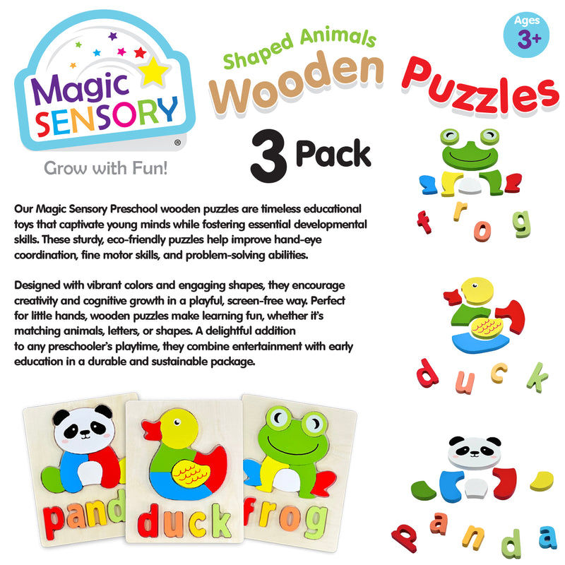 将图像加载到画廊查看器中，Shaped Animals Wooden Puzzles Triple Pack
