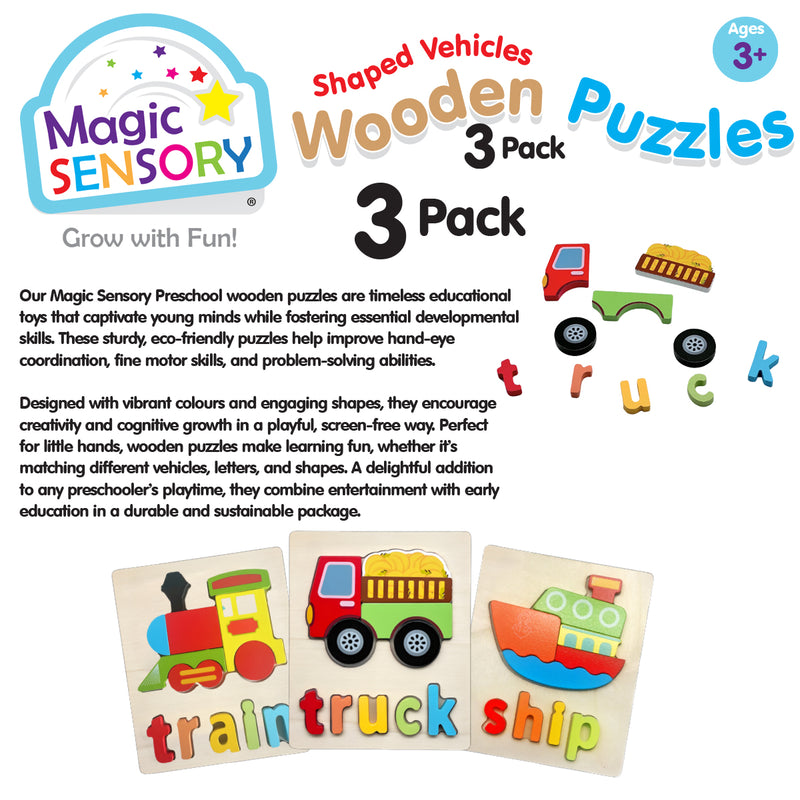 将图像加载到画廊查看器中，Shaped Vehicles Wooden Puzzles Triple Pack
