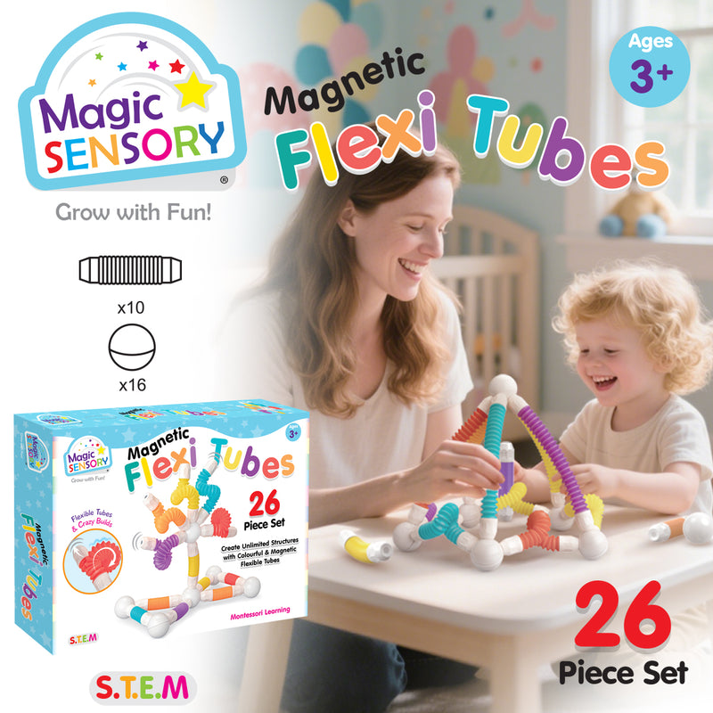 将图像加载到画廊查看器中，Magnetic Flexi Tubes 26 Piece Set
