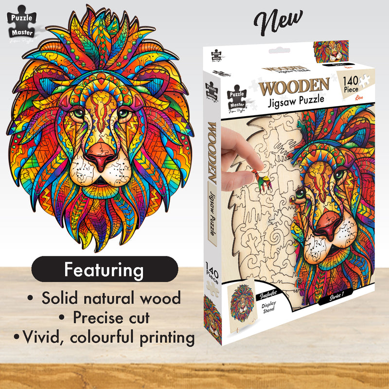 Load image into Gallery viewer, 140 Piece Wooden Jigsaw Puzzle, Lion
