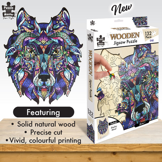 132 Piece Wooden Jigsaw Puzzle, Wolf