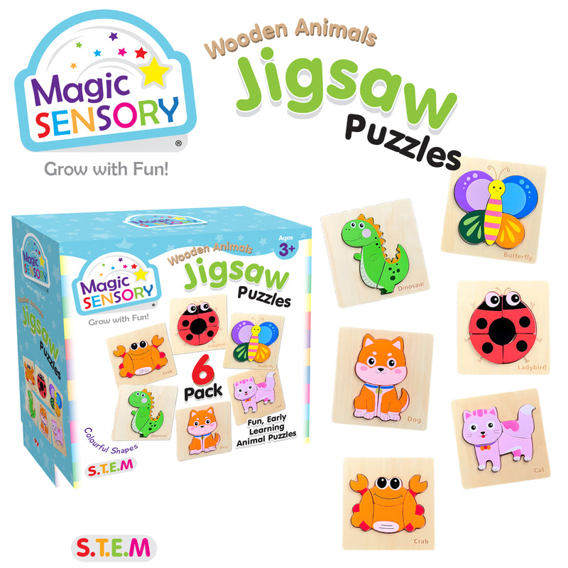 将图像加载到画廊查看器中，Wooden Animals Jigsaw Puzzle 6 Pack
