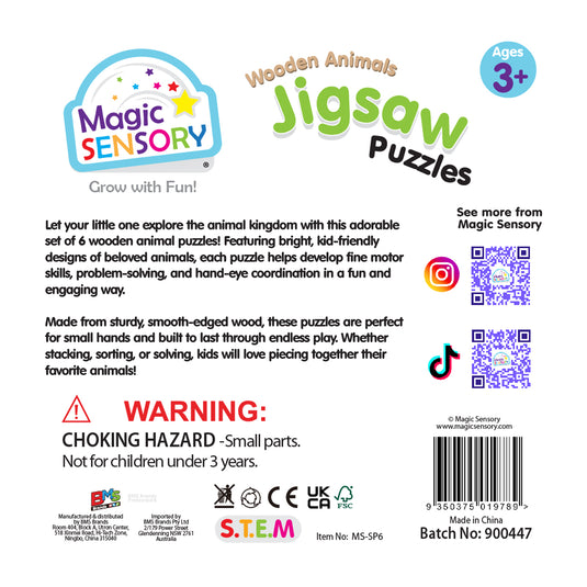 Wooden Animals Jigsaw Puzzle 6 Pack