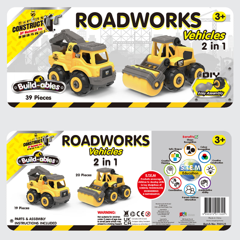 Load image into Gallery viewer, Build-ables - Roadworks Vehicles 2 in 1
