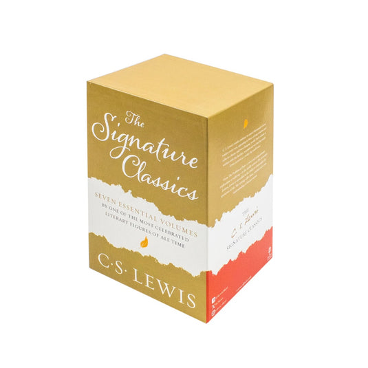 Front and side perspective of the C.S. Lewis The Signature Classics seven-volume boxed set slipcase on a white background.